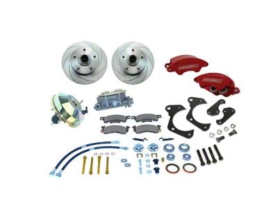 SSBC-USA Super Twin Front Power Drum to Disc Brake Conversion Kit with Spindles and Vented Rotors; Red Calipers (59-64 Biscayne, Impala)