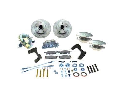 SSBC-USA Super Twin Front Power Drum to Disc Brake Conversion Kit with Spindles and Vented Rotors; Zinc Calipers (1958 Biscayne, Impala)