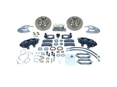 SSBC-USA Front Non-Power Drum to Disc Brake Conversion Kit with Dual Bowl Master Cylinder and Cross-Drilled/Slotted Rotors; Zinc Calipers (64-66 V8 Mustang)