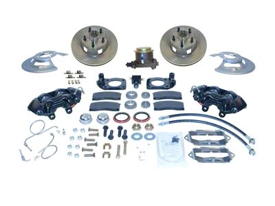 SSBC-USA Front Non-Power Drum to Disc Brake Conversion Kit with Single Bowl Master Cylinder and Cross-Drilled/Slotted Rotors; Zinc Calipers (64-66 V8 Mustang)