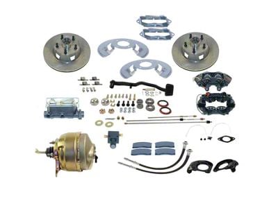 SSBC-USA Front Power Drum to Disc Brake Conversion Kit with Cross-Drilled/Slotted Rotors; Zinc Calipers (67-69 V8 Mustang w/ Automatic Transmission)