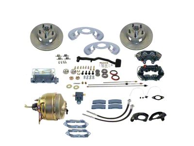 SSBC-USA Front Power Drum to Disc Brake Conversion Kit with Cross-Drilled/Slotted Rotors; Zinc Calipers (67-69 V8 Mustang w/ Manual Transmission)