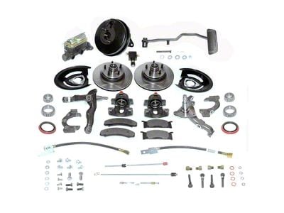 SSBC-USA Front Power Drum to Disc Brake Conversion Kit with Spindles and Cross-Drilled/Slotted Rotors; Zinc Calipers (68-69 Mustang w/ Automatic Transmission)