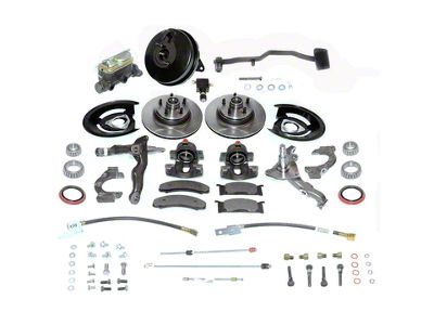 SSBC-USA Front Power Drum to Disc Brake Conversion Kit with Spindles and Cross-Drilled/Slotted Rotors; Zinc Calipers (68-69 Mustang w/ Manual Transmission)