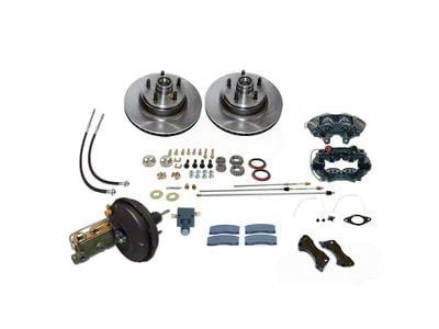 SSBC-USA Front Power Drum to Disc Brake Conversion Kit with Cross-Drilled/Slotted Rotors; Zinc Calipers (1970 Mustang w/ Automatic Transmission)