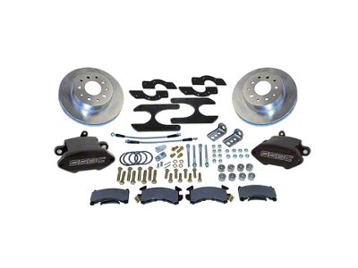 SSBC-USA Sport R1 Rear Disc Brake Conversion Kit with Built-In Parking Brake Assembly and Vented Rotors for Ford 9-Inch Large Bearing; Black Calipers (64-73 Mustang)