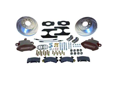 SSBC-USA Sport R1 Rear Disc Brake Conversion Kit with Built-In Parking Brake Assembly and Vented Rotors for Ford 9-Inch Torino/New Style Big Bearing; Black Calipers (64-73 Mustang)