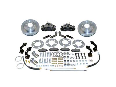 SSBC-USA Standard Rear Disc Brake Conversion Kit with Built-In Parking Brake Assembly and Cross-Drilled/Slotted Rotors for Ford 9-Inch Large Bearing and Old Style Flange; Black Calipers (64-73 Mustang)