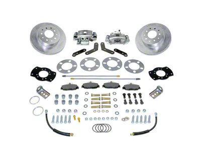SSBC-USA Standard Rear Disc Brake Conversion Kit with Built-In Parking Brake Assembly and Cross-Drilled/Slotted Rotors for Ford 8 and 9-Inch Small Bearing; Zinc Calipers (65-73 Mustang)