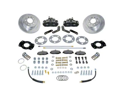 SSBC-USA Standard Rear Disc Brake Conversion Kit with Built-In Parking Brake Assembly and Cross-Drilled/Slotted Rotors for Ford 8 and 9-Inch Small Bearing; Black Calipers (65-73 Mustang)