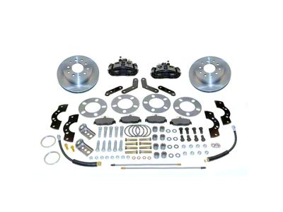 SSBC-USA Standard Rear Disc Brake Conversion Kit with Built-In Parking Brake Assembly and Cross-Drilled/Slotted Rotors for Ford Torino/New Style Big Bearing Flange; Black Calipers (64-73 Mustang)
