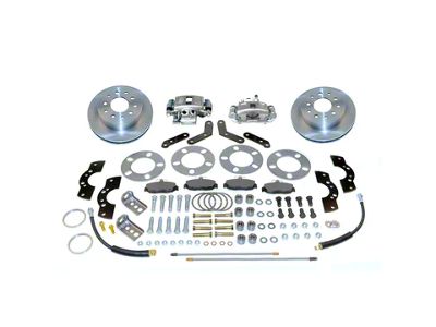 SSBC-USA Standard Rear Disc Brake Conversion Kit with Built-In Parking Brake Assembly and Vented Rotors for Ford Torino/New Style Big Bearing Flange; Black Calipers (64-73 Mustang)