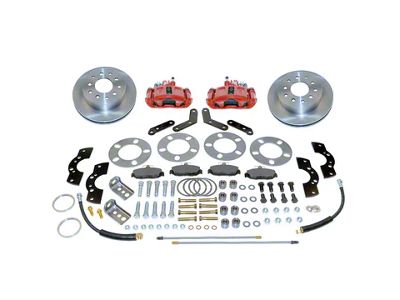 SSBC-USA Standard Rear Disc Brake Conversion Kit with Built-In Parking Brake Assembly and Vented Rotors for Ford 9-Inch Large Bearing; Red Calipers (64-73 Mustang)