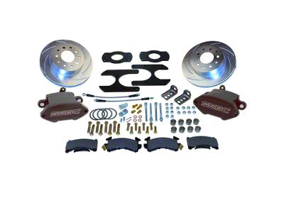 SSBC-USA Sport R1 Rear Disc Brake Conversion Kit with Built-In Parking Brake Assembly with Slotted Rotors; Black Calipers (55-57 150, 210, Bel Air, Nomad)