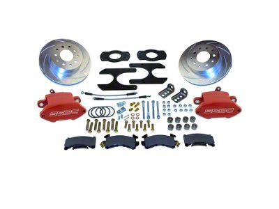 SSBC-USA Sport R1 Rear Disc Brake Conversion Kit with Built-In Parking Brake Assembly with Slotted Rotors; Red Calipers (55-57 150, 210, Bel Air, Nomad)