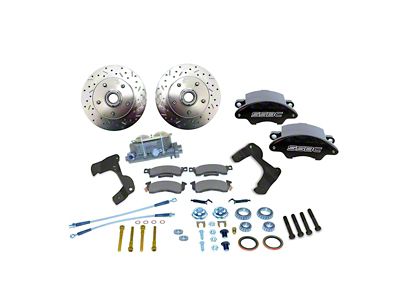 SSBC-USA Super Twin Front Non-Power Drum to Disc Brake Conversion Kit with Spindles and Vented Rotors; Black Calipers (55-57 150, 210, Bel Air, Nomad)