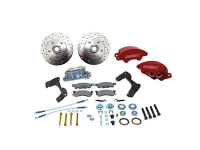 SSBC-USA Super Twin Front Non-Power Drum to Disc Brake Conversion Kit with Spindles and Vented Rotors; Red Calipers (55-57 150, 210, Bel Air, Nomad)