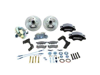 SSBC-USA Super Twin Front Power Drum to Disc Brake Conversion Kit with Spindles and Vented Rotors; Red Calipers (55-57 150, 210, Bel Air, Nomad)