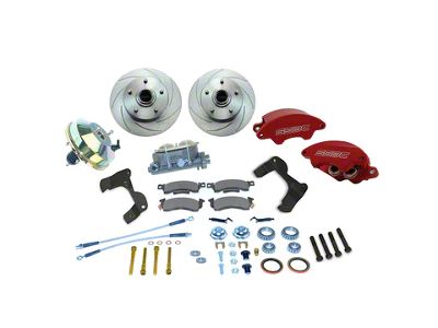 SSBC-USA Super Twin Front Power Drum to Disc Brake Conversion Kit with Spindles and Vented Rotors; Black Calipers (55-57 150, 210, Bel Air, Nomad)