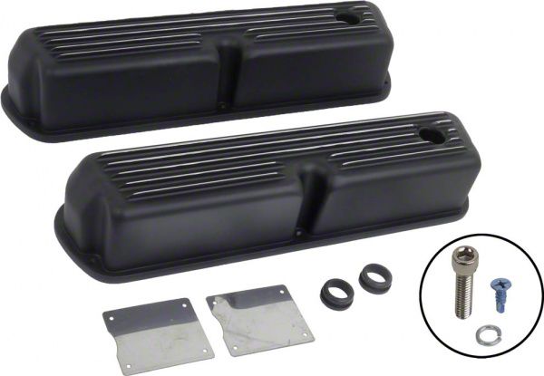 Ecklers Tall Finned Aluminum Valve Covers, SB V8, Black, 1932-1985 (289 ...