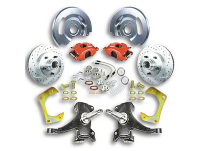 The Right Stuff Detailing Street Series At The Wheel 2-Inch Drop Front Disc Brake Conversion Kit for 5x5 Bolt Pattern; Red Calipers (60-62 C10, C20, 2WD Suburban)