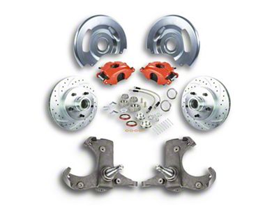 The Right Stuff Detailing Street Series At The Wheel Front Disc Brake Conversion Kit for 5x5 Bolt Pattern; Red Calipers (60-62 C10, C20, 2WD Suburban)