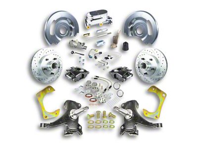 The Right Stuff Detailing Street Series 2-Inch Drop Front Manual Disc Brake Conversion Kit with Chrome Master Cylinder for 5x5 Bolt Pattern; Black Calipers (63-70 Blazer, C10, C20, Jimmy, K10, K20, Suburban)