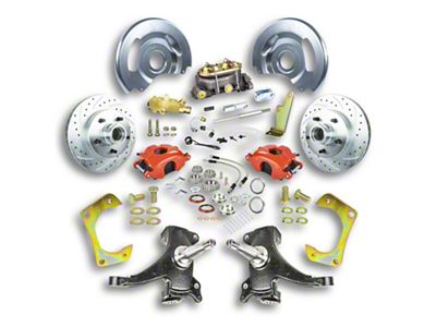 The Right Stuff Detailing Street Series 2-Inch Drop Front Manual Disc Brake Conversion Kit with Original Master Cylinder for 5x5 Bolt Pattern; Red Calipers (63-70 Blazer, C10, C20, Jimmy, K10, K20, Suburban)