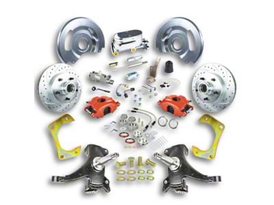 The Right Stuff Detailing Street Series 2-Inch Drop Front Manual Disc Brake Conversion Kit with Chrome Master Cylinder for 5x5 Bolt Pattern; Red Calipers (63-70 Blazer, C10, C20, Jimmy, K10, K20, Suburban)