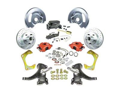 The Right Stuff Detailing Street Series 2-Inch Drop Front Manual Disc Brake Conversion Kit with Black Master Cylinder for 5x5 Bolt Pattern; Red Calipers (63-70 Blazer, C10, C20, Jimmy, K10, K20, Suburban)