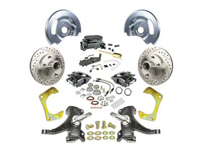 The Right Stuff Detailing Street Series 2-Inch Drop Front Manual Disc Brake Conversion Kit with Black Master Cylinder for 6x5.5 Bolt Pattern; Black Calipers (63-70 Blazer, C10, C20, Jimmy, K10, K20, Suburban)