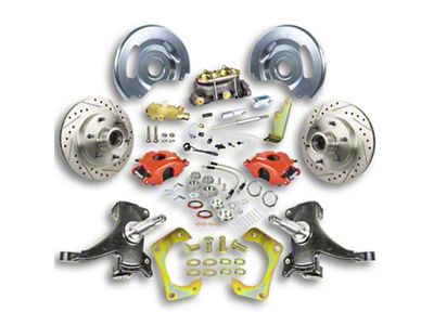 The Right Stuff Detailing Street Series 2-Inch Drop Front Manual Disc Brake Conversion Kit with Original Master Cylinder for 6x5.5 Bolt Pattern; Red Calipers (63-70 Blazer, C10, C20, Jimmy, K10, K20, Suburban)