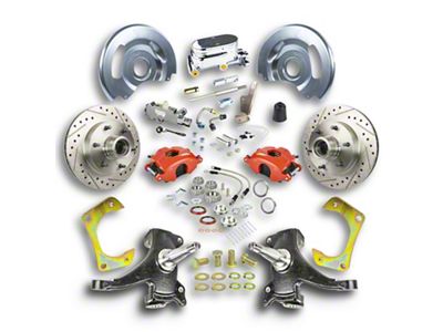 The Right Stuff Detailing Street Series 2-Inch Drop Front Manual Disc Brake Conversion Kit with Chrome Master Cylinder for 6x5.5 Bolt Pattern; Red Calipers (63-70 Blazer, C10, C20, Jimmy, K10, K20, Suburban)