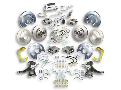 The Right Stuff Detailing Street Series 2-Inch Drop 4-Wheel Manual Disc Brake Conversion Kit with Chrome Master Cylinder for 6x5.5 Bolt Pattern; Natural Calipers (63-70 Blazer, C10, C20, Jimmy, K10, K20, Suburban)