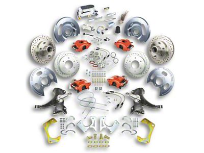 The Right Stuff Detailing Street Series 2-Inch Drop 4-Wheel Manual Disc Brake Conversion Kit with Chrome Master Cylinder for 6x5.5 Bolt Pattern; Red Calipers (63-70 Blazer, C10, C20, Jimmy, K10, K20, Suburban)