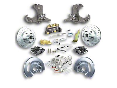 The Right Stuff Detailing Street Series Manual Front Disc Brake Conversion Kit with Original Master Cylinder for 5x5 Bolt Pattern; Black Calipers (60-62 C10, C20, K10, K20, Suburban)