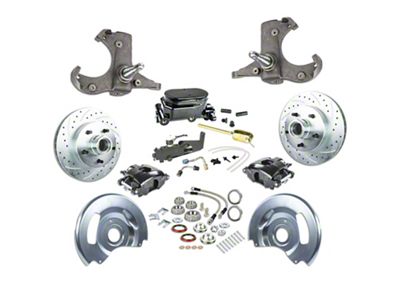 The Right Stuff Detailing Street Series Manual Front Disc Brake Conversion Kit with Black Master Cylinder for 5x5 Bolt Pattern; Black Calipers (60-62 C10, C20, K10, K20, Suburban)