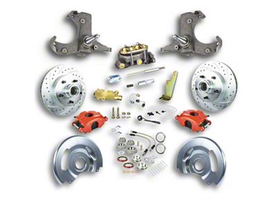 The Right Stuff Detailing Street Series Manual Front Disc Brake Conversion Kit with Original Master Cylinder for 5x5 Bolt Pattern; Red Calipers (60-62 C10, C20, K10, K20, Suburban)