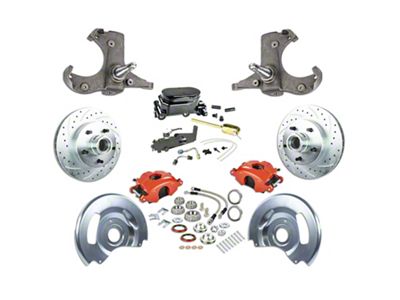 The Right Stuff Detailing Street Series Manual Front Disc Brake Conversion Kit with Black Master Cylinder for 5x5 Bolt Pattern; Red Calipers (60-62 C10, C20, K10, K20, Suburban)