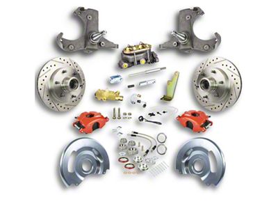 The Right Stuff Detailing Street Series Manual Front Disc Brake Conversion Kit with Original Master Cylinder for 6x5.5 Bolt Pattern; Red Calipers (60-62 C10, C20, K10, K20, Suburban)