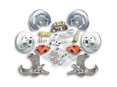 The Right Stuff Detailing Street Series Manual Front Disc Brake Conversion Kit with Original Master Cylinder for 5x5 Bolt Pattern; Red Calipers (63-70 Blazer, C10, C20, Jimmy, K10, K20, Suburban)