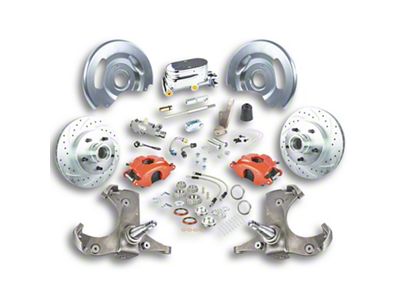 The Right Stuff Detailing Street Series Manual Front Disc Brake Conversion Kit with Chrome Master Cylinder for 5x5 Bolt Pattern; Red Calipers (63-70 Blazer, C10, C20, Jimmy, K10, K20, Suburban)