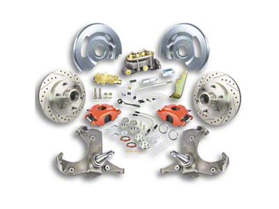 The Right Stuff Detailing Street Series Manual Front Disc Brake Conversion Kit with Original Master Cylinder for 6x5.5 Bolt Pattern; Red Calipers (63-70 Blazer, C10, C20, Jimmy, K10, K20, Suburban)