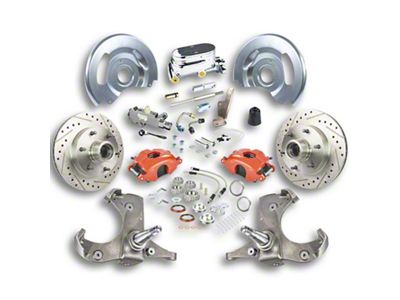 The Right Stuff Detailing Street Series Manual Front Disc Brake Conversion Kit with Chrome Master Cylinder for 6x5.5 Bolt Pattern; Red Calipers (63-70 Blazer, C10, C20, Jimmy, K10, K20, Suburban)