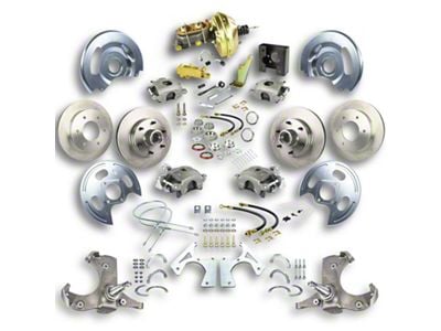 The Right Stuff Detailing Street Series Power 4-Wheel Disc Brake Conversion Kit with Original Brake Booster/Master Cylinder for 6x5.5 Bolt Pattern; Natural Calipers (63-66 C10, C20, 2WD Suburban)