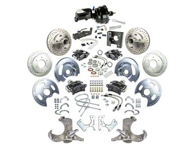 The Right Stuff Detailing Street Series Power 4-Wheel Disc Brake Conversion Kit with Black Brake Booster/Master Cylinder for 6x5.5 Bolt Pattern; Black Calipers (63-66 C10, C20, 2WD Suburban)