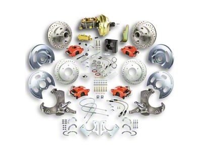 The Right Stuff Detailing Street Series Power 4-Wheel Disc Brake Conversion Kit with Original Brake Booster/Master Cylinder for 6x5.5 Bolt Pattern; Red Calipers (63-66 C10, C20, 2WD Suburban)