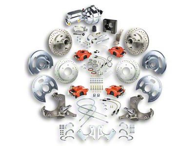 The Right Stuff Detailing Street Series Power 4-Wheel Disc Brake Conversion Kit with Chrome Brake Booster/Master Cylinder for 6x5.5 Bolt Pattern; Red Calipers (63-66 C10, C20, 2WD Suburban)