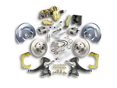 The Right Stuff Detailing Street Series 2-Inch Drop Front Power Disc Brake Conversion Kit with Original Brake Booster/Master Cylinder for 5x5 Bolt Pattern; Natural Calipers (63-66 C10, C20, K10, K20, Suburban)