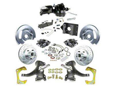 The Right Stuff Detailing Street Series 2-Inch Drop Front Power Disc Brake Conversion Kit with Black Brake Booster/Master Cylinder for 5x5 Bolt Pattern; Black Calipers (63-66 C10, C20, K10, K20, Suburban)